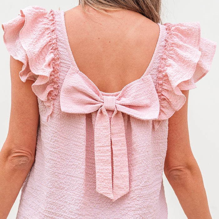 Clearance! Dreamy Bow Back Ruffle Blouse