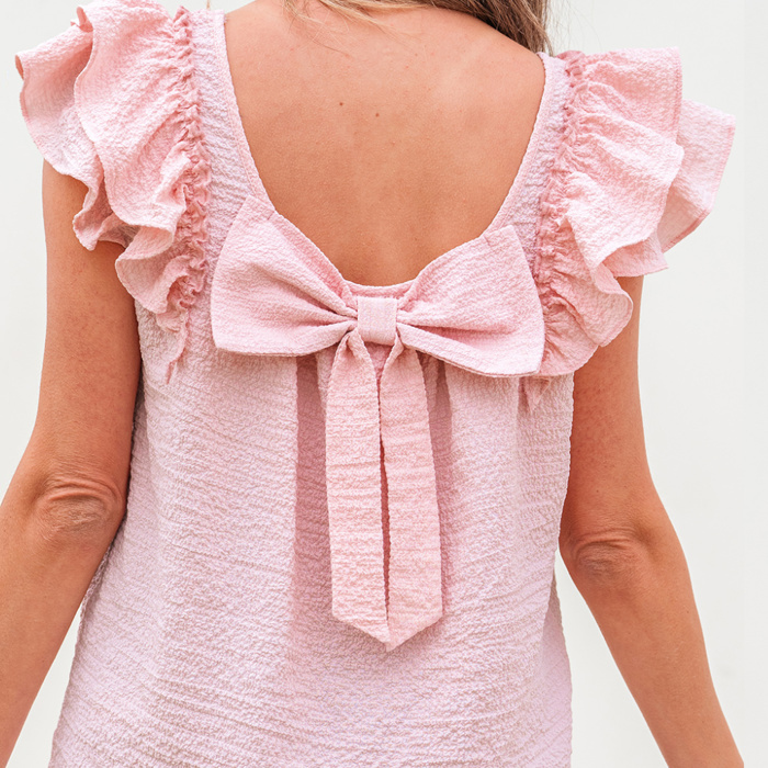 Dreamy Bow Back Ruffle Blouse