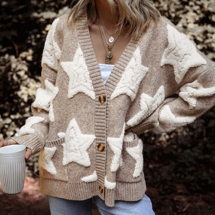 HIDDEN GEMS | Star Sherpa Textured Buttoned Cardigan