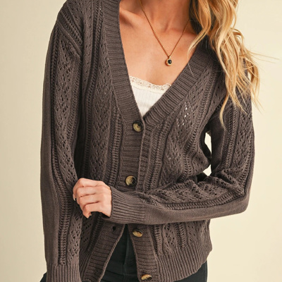 HIDDEN GEMS | Pointelle Knit Button Front Cardigan
