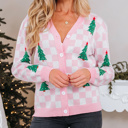  HIDDEN GEMS | Christmas Tree Checker Buttoned V-Neck Cardigan