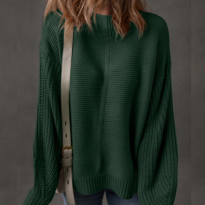 HIDDEN GEMS | Solid Front Seam Drop Shoulder Sweater