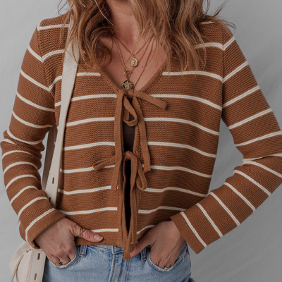 HIDDEN GEMS | Stripe Tie-Front V-Neck Cardigan Sweater