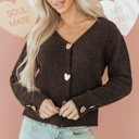  HIDDEN GEMS | Valentine Heart Metal Buttoned V-Neck Cardigan