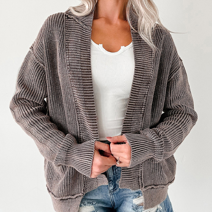 HIDDEN GEMS | Mineral Wash Exposed Seam Open Cardigan