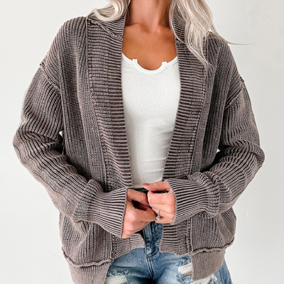 HIDDEN GEMS | Mineral Wash Exposed Seam Open Cardigan