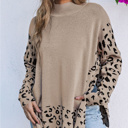  HIDDEN GEMS | Leopard Colorblock Mock Neck Sweater