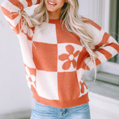 HIDDEN GEMS | Checker Floral Stripe Patchwork Sweater