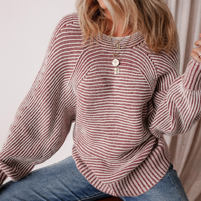 HIDDEN GEMS | Stripe Ribbed Knit Boat Neck Sweater