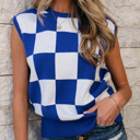  HIDDEN GEMS | Checker Round Neck Sleeveless Sweater