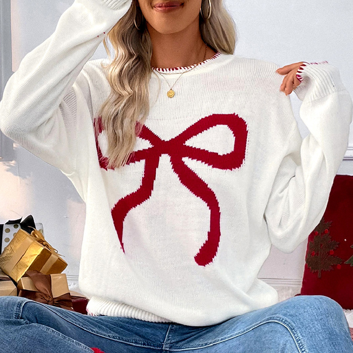 HIDDEN GEMS | Christmas Bow Colorblock Long Sleeve Sweater