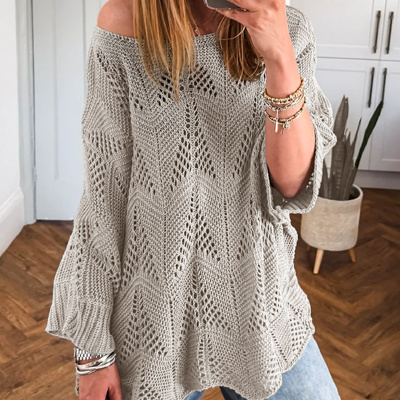 HIDDEN GEMS | Hollowed Knit 3/4 Sleeve Sweater