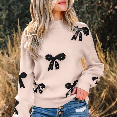 HIDDEN GEMS | Bow Pearl Embellished Drop Shoulder Sweater
