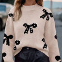  HIDDEN GEMS | Bow Pearl Embellished Drop Shoulder Sweater