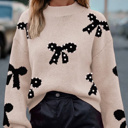  HIDDEN GEMS | Bow Pearl Embellished Drop Shoulder Sweater