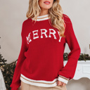  HIDDEN GEMS | MERRY Colorblock Trim Drop Shoulder Sweater