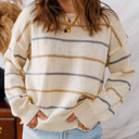  HIDDEN GEMS | Stripe Ribbed Drop Shoulder Sweater