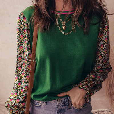 HIDDEN GEMS | Floral Patchwork Puff Sleeve Sweater