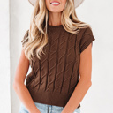  HIDDEN GEMS | Cable Knit Short Sleeve Sweater Top