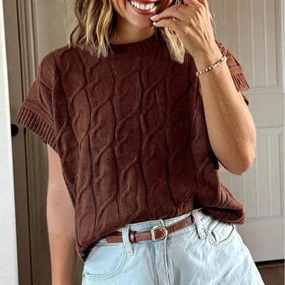 HIDDEN GEMS | Cable Knit Short Sleeve Sweater Top