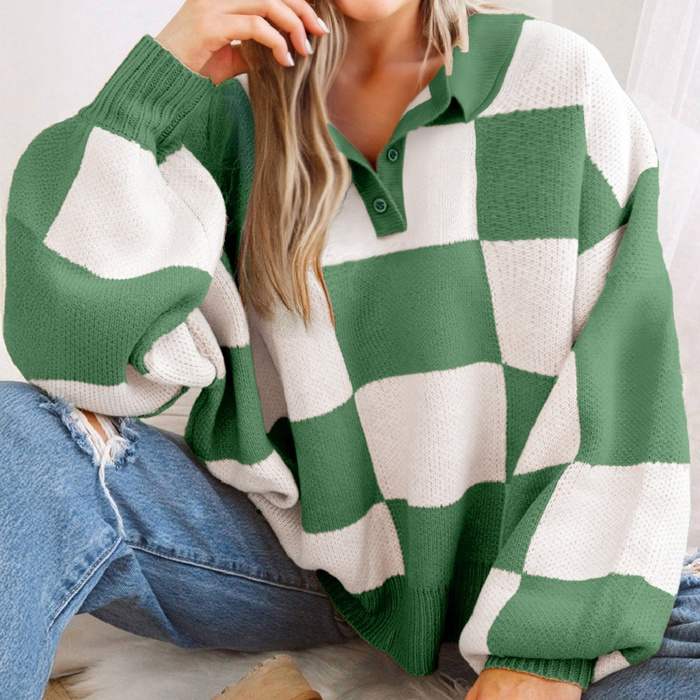 HIDDEN GEMS | Checker Collared Long Sleeve Sweater