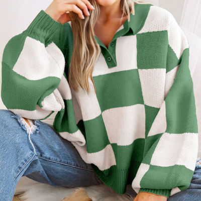 HIDDEN GEMS | Checker Collared Long Sleeve Sweater