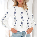  HIDDEN GEMS | Floral Embroidered Scallop Hem Sweater