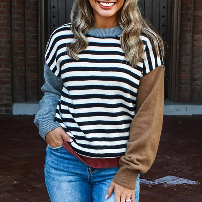 HIDDEN GEMS | Stripe Colorblock Ribbed Trim Sweater