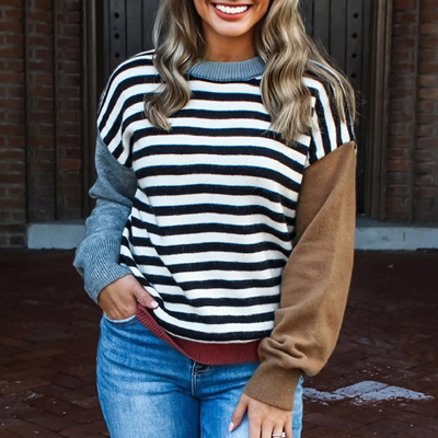 HIDDEN GEMS | Stripe Colorblock Ribbed Trim Sweater