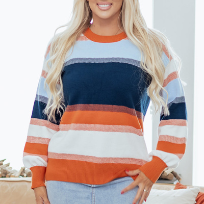 HIDDEN GEMS | Colorblock Round Neck Long Sleeve Sweater