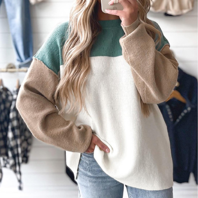 HIDDEN GEMS | Colorblock Ribbed Knit Long Sleeve Sweater
