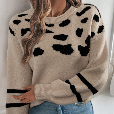 HIDDEN GEMS | Leopard Stripe Drop Shoulder Sweater