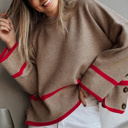  HIDDEN GEMS | Stripe Buttoned Side Ribbed Knit Sweater