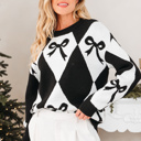  HIDDEN GEMS | Bow Colorblock Harlequin Diamond Sweater