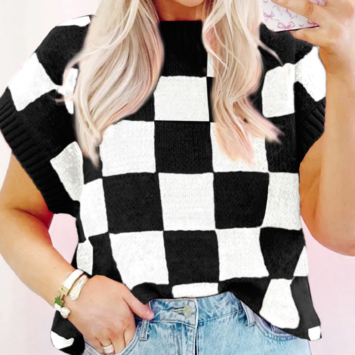 HIDDEN GEMS Checker Sweater Knit Top