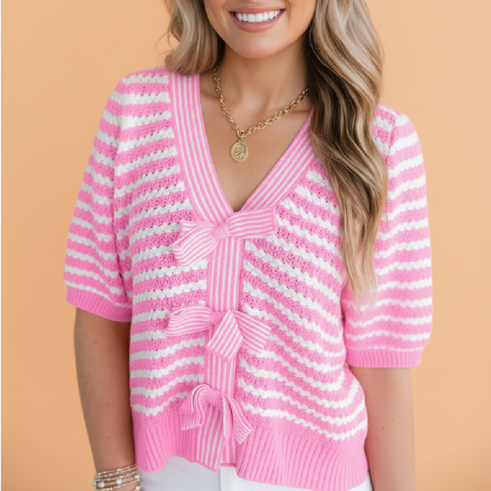 Timeless Moment Stripe Bow Knit Top
