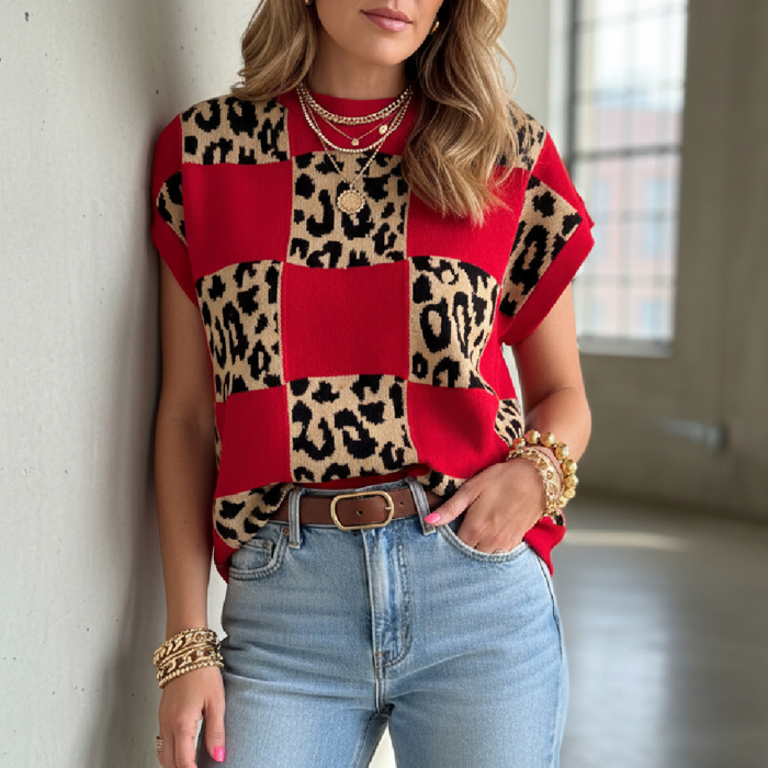 Wildly Trendy Checker Knit Top