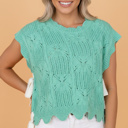  Sweet Scallop Pointelle Knit Sweater Tee