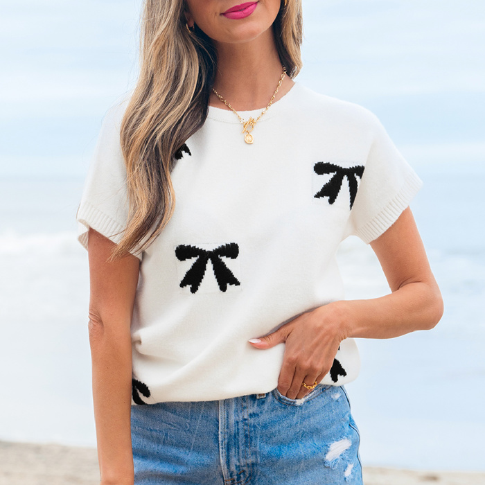 HIDDEN GEMS | Sweetheart Bows Short Sleeve Sweater