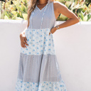 Blue Small SALE! Abstract Split V-Neck Maxi Dress