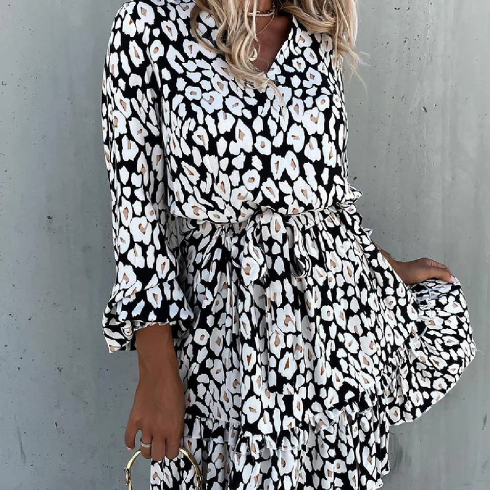 SALE! Leopard Tiered Long Sleeve Mini Dress