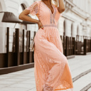 Pink Medium SALE! Lace Short Sleeve Maxi Dress