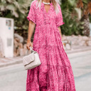 Pink Small SALE! Paisley Ruffle Tiered Maxi Dress