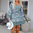  Boho Babe Floral Bubble Sleeve Dress