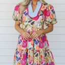  Garden Charm Floral Puff Sleeve Dress