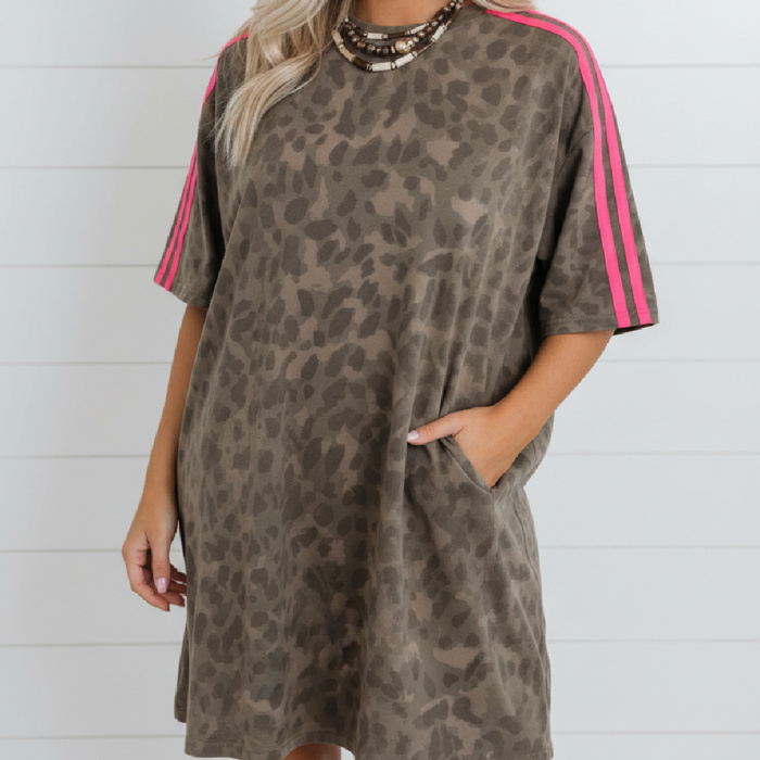 Casually Cool Stripe Leopard Shirt Dress