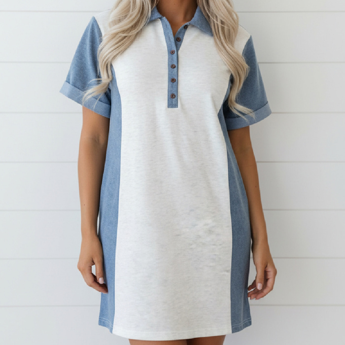Demi Denim Color Block Shirt Dress
