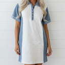  Demi Denim Color Block Shirt Dress