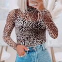  HIDDEN GEMS Leopard Mesh Smock Neck Top