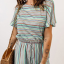  SALE! Stripe Short Sleeve Drawstring Romper